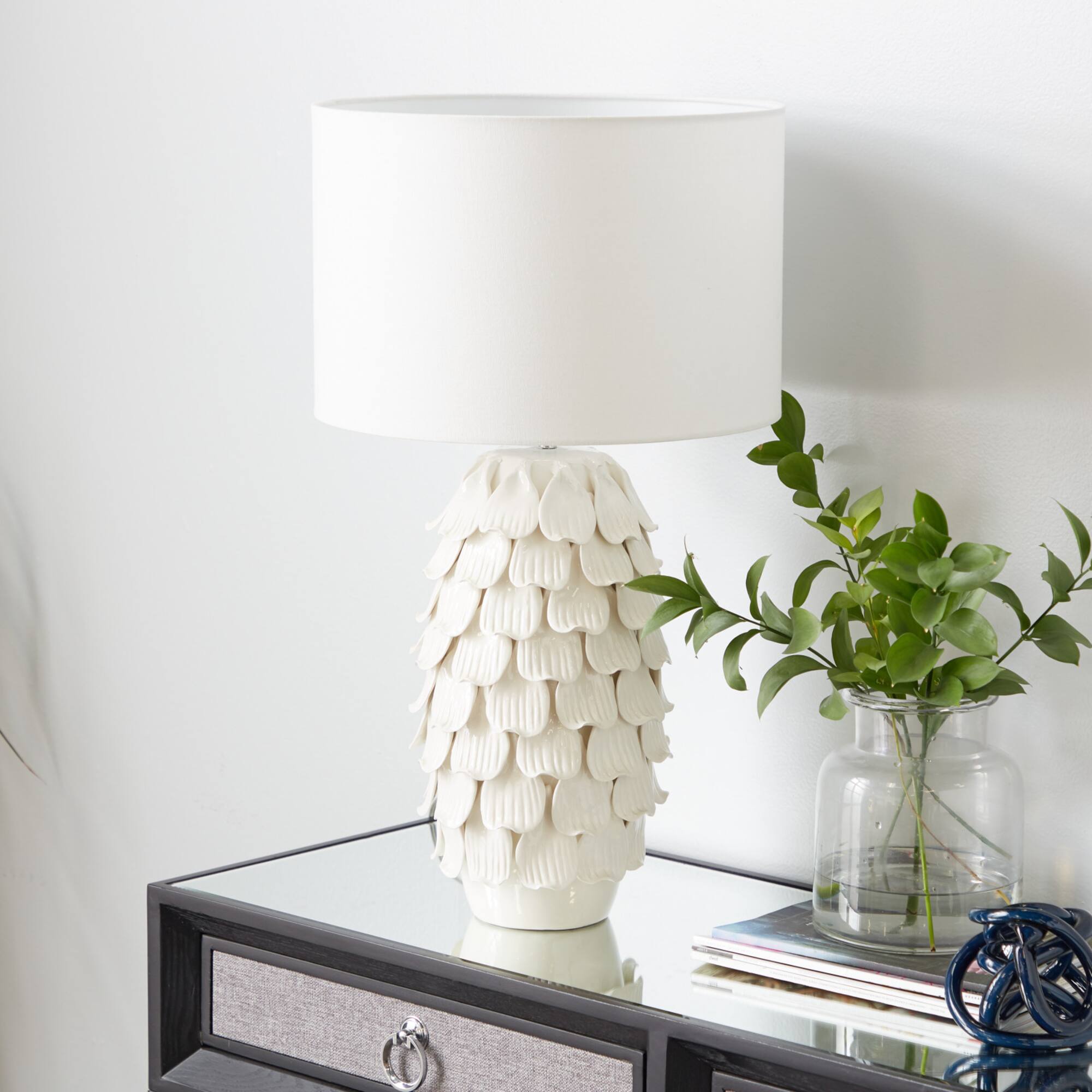 28" White Ceramic Coastal Table Lamp